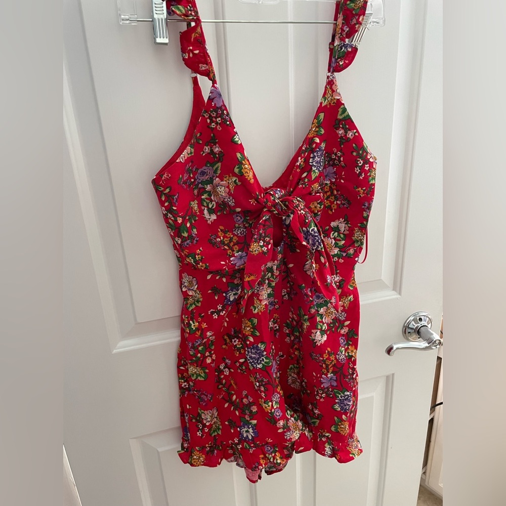 Red floral summery romper